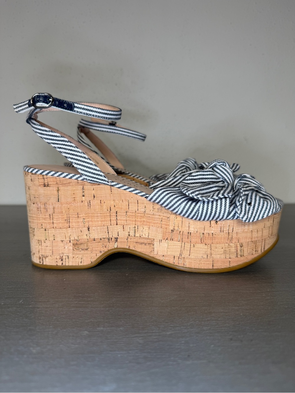 Kate Spade Julep Canvas & Cork Platform Wedge Sandals Heels Blue Women’s 7.5 B - Picture 3 of 12
